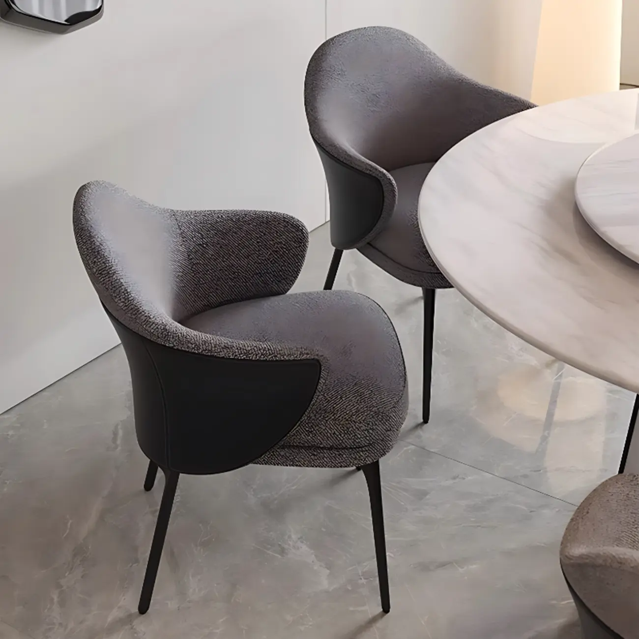 Modern Upholstered Dining Chair with Curved Back and Armrests Image - 6 | homeyfad