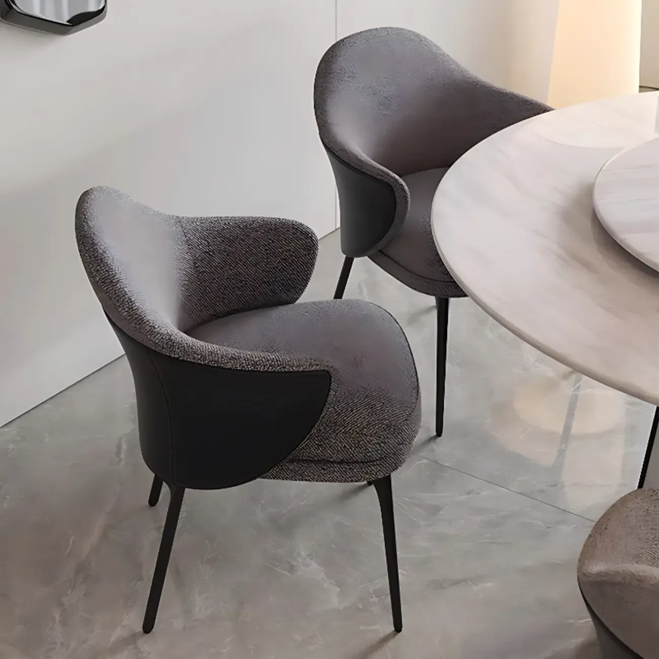 Modern Upholstered Dining Chair with Curved Back and Armrests Image - 6