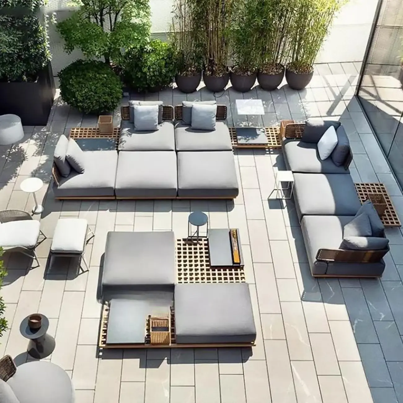 Modern Rattan WeavingOutdoor Sofa with Wood Base Image - 4 | homeyfad