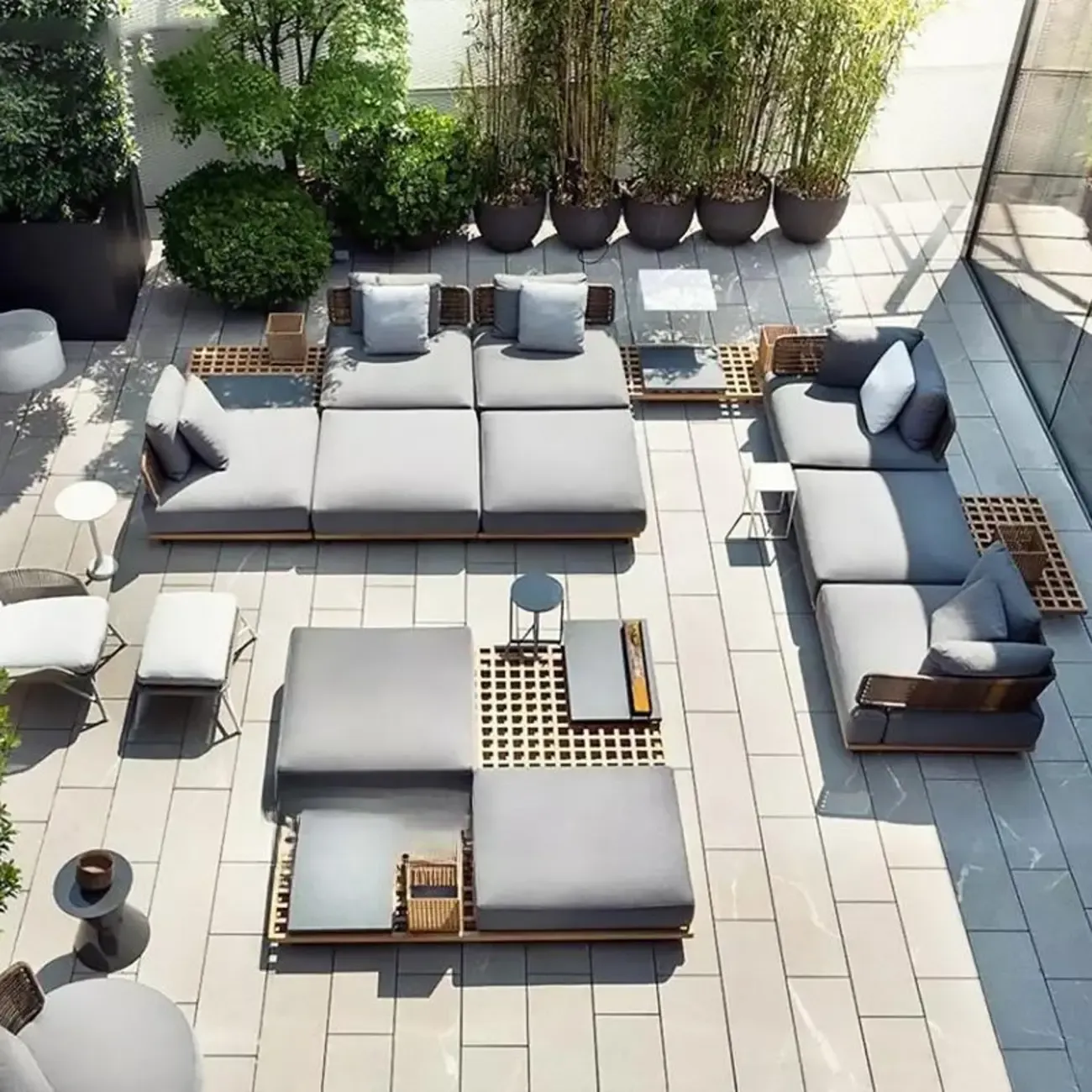 Modern Rattan WeavingOutdoor Sofa with Wood Base Image - 4
