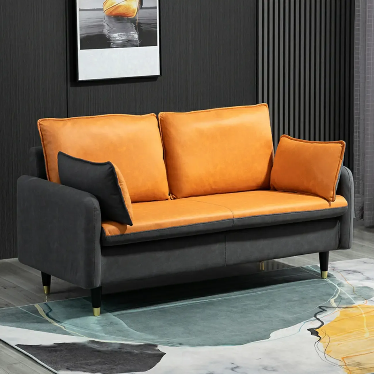 Minimalist Upholstery Loveseat Sofa in Mint Green with Pillows Image - 11