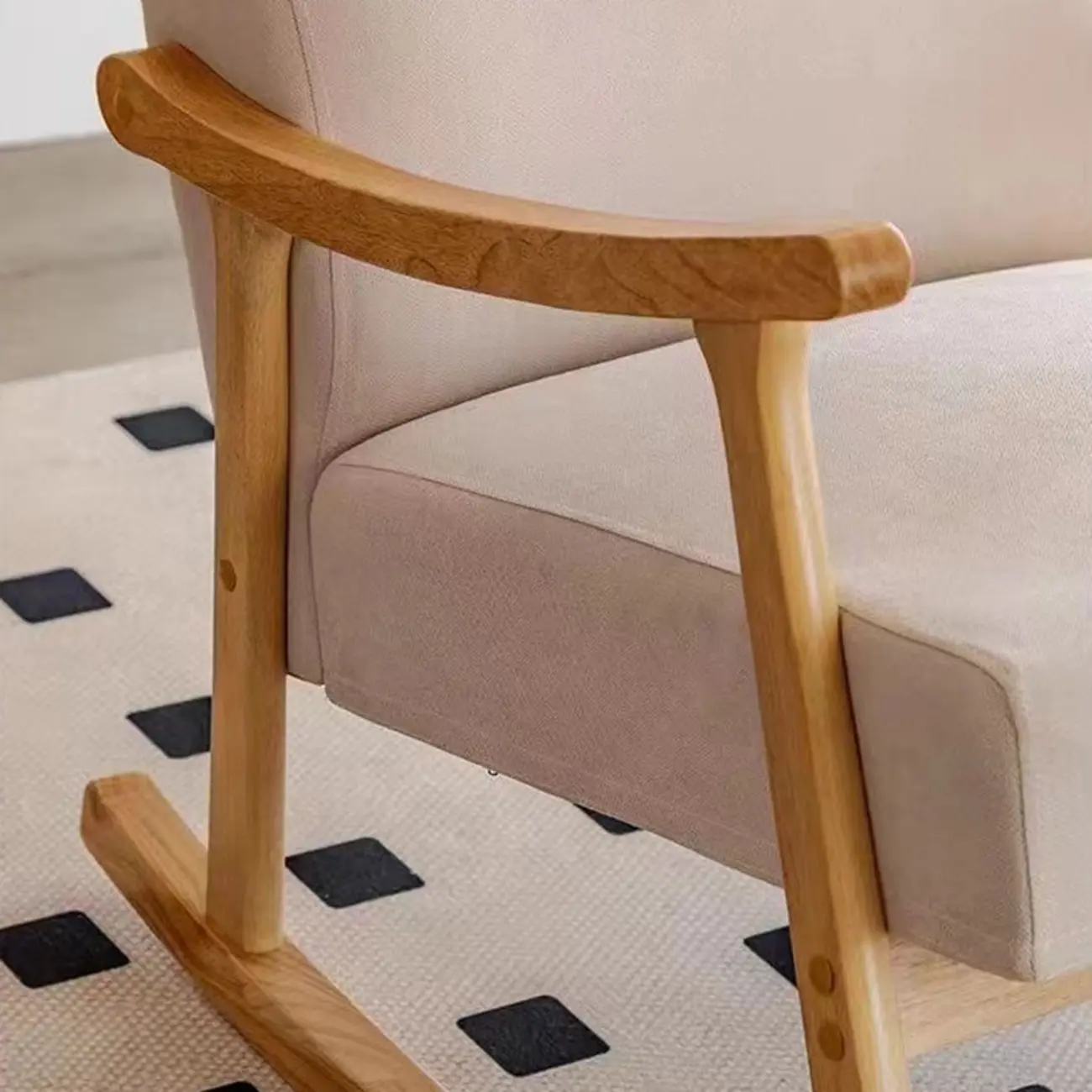 Modern Wood Upholstered Rocking Chair with Optional Ottoman Image - 7 | homeyfad