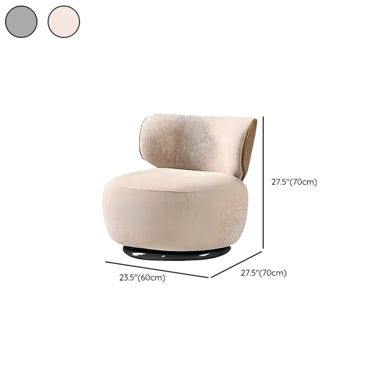 Upholstery Swivel Side Chair in White/Gray for Living Room #size