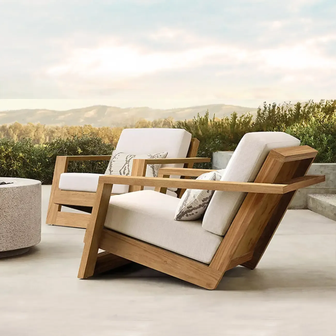 Modern Solid Wood Outdoor Sofa with Natural Finish Image - 5