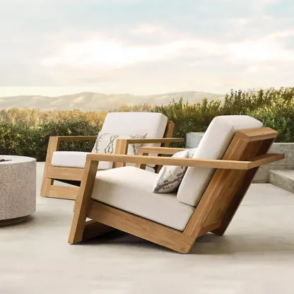 Modern Solid Wood Outdoor Sofa with Natural Finish Image - 5