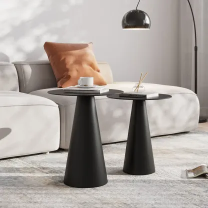Modern Black Metal Round End Table for Living Room Decor Image - 8