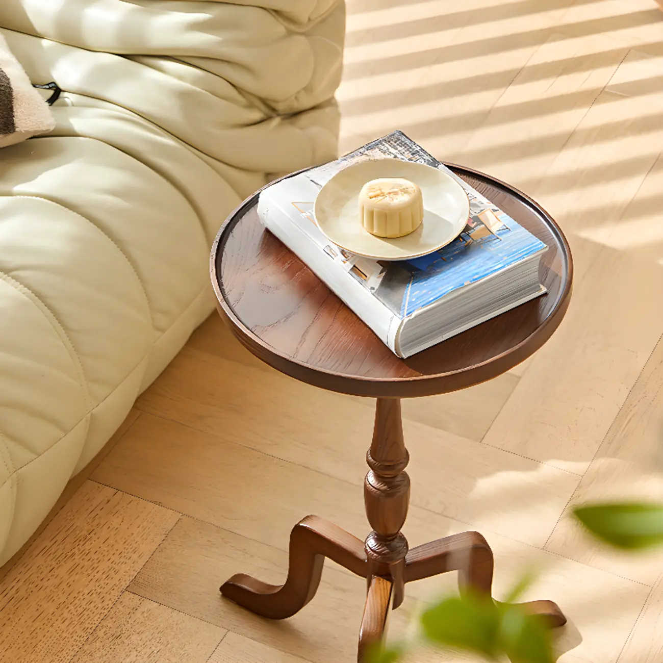 Wooden Tripod Round End Table with Tray Top for Living Room Image - 1 | homeyfad