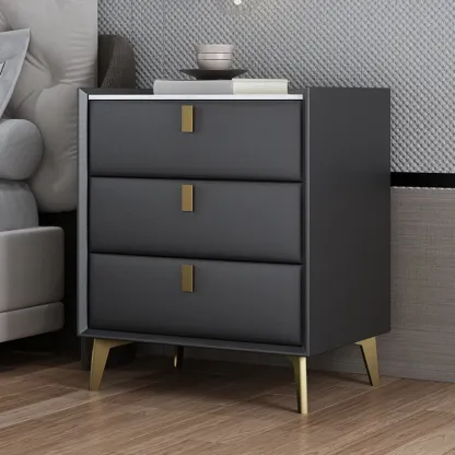 Modern Gray Bedside Table with Stone Countertop 3 Drawers Image - 14