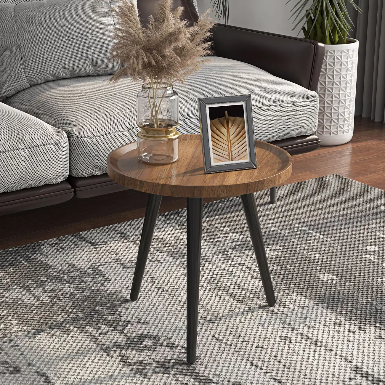 Modern Round Wooden End Table for Living Room Accent Image - 4 | homeyfad