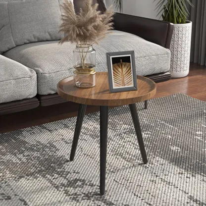 Modern Round Wooden End Table for Living Room Accent Image - 4