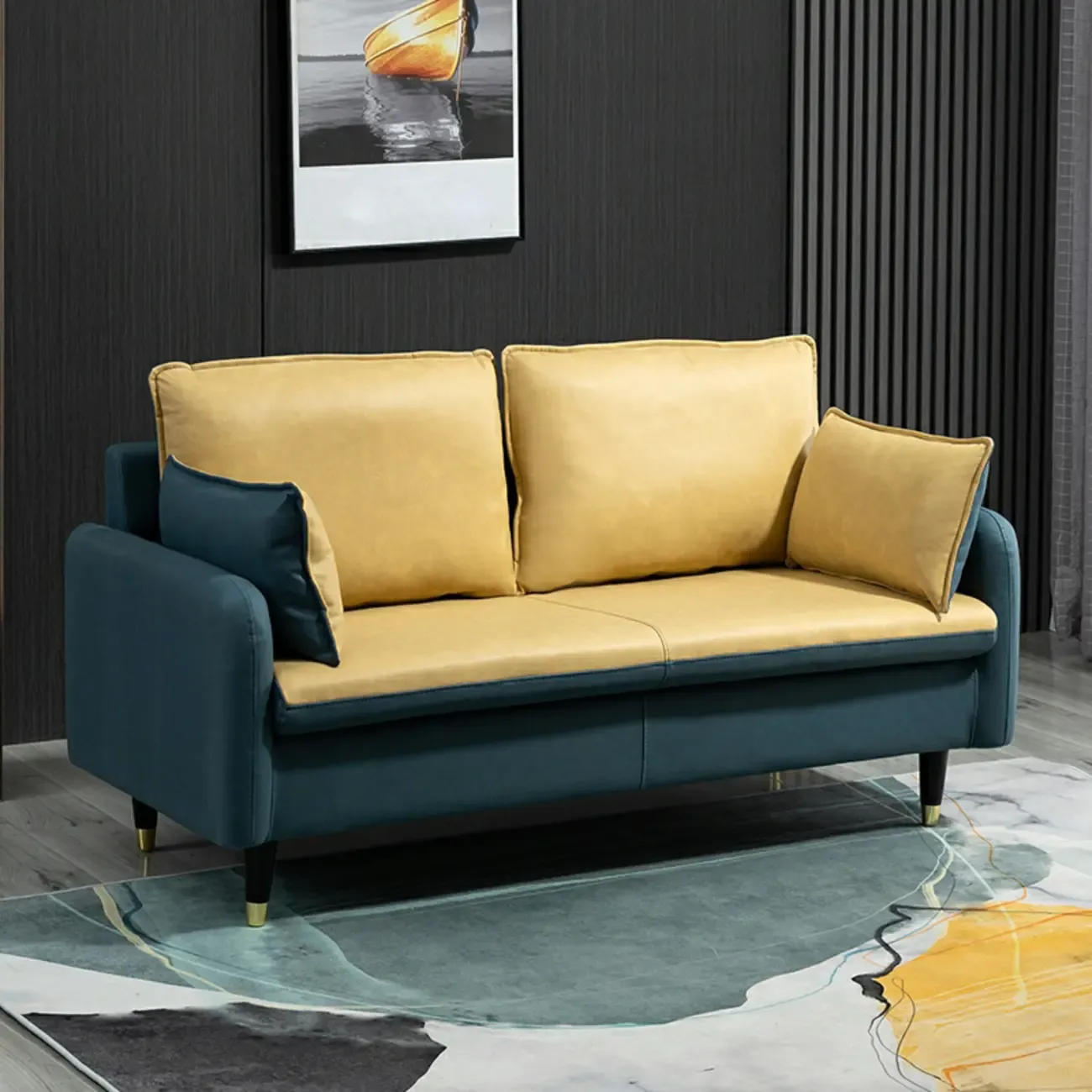 Minimalist Upholstery Loveseat Sofa in Mint Green with Pillows Image - 13
