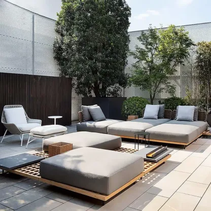 Modern Rattan WeavingOutdoor Sofa with Wood Base Image - 6