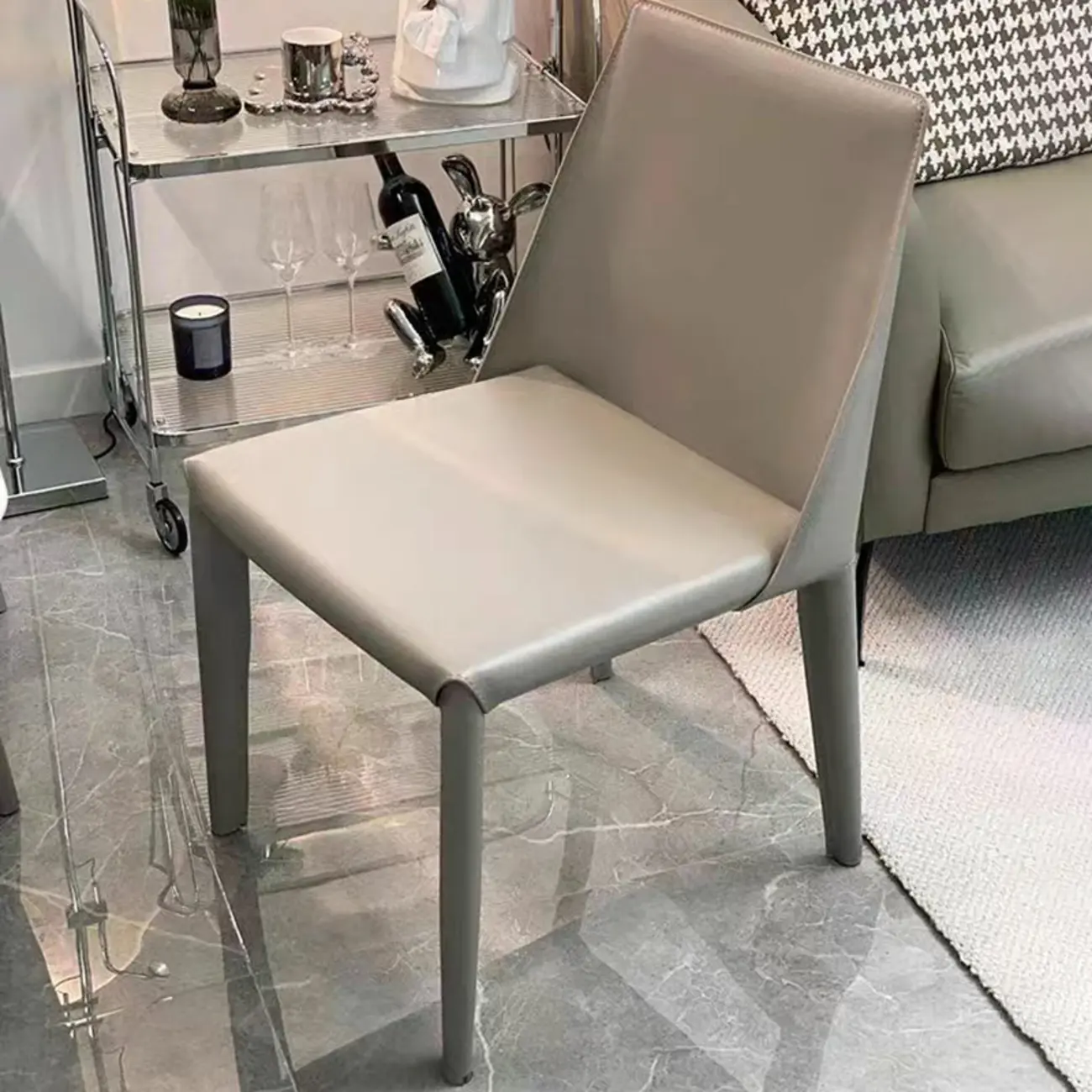 Faux Leather Gray Scandinavian Dining Chair in Square Shape Image - 1 | homeyfad