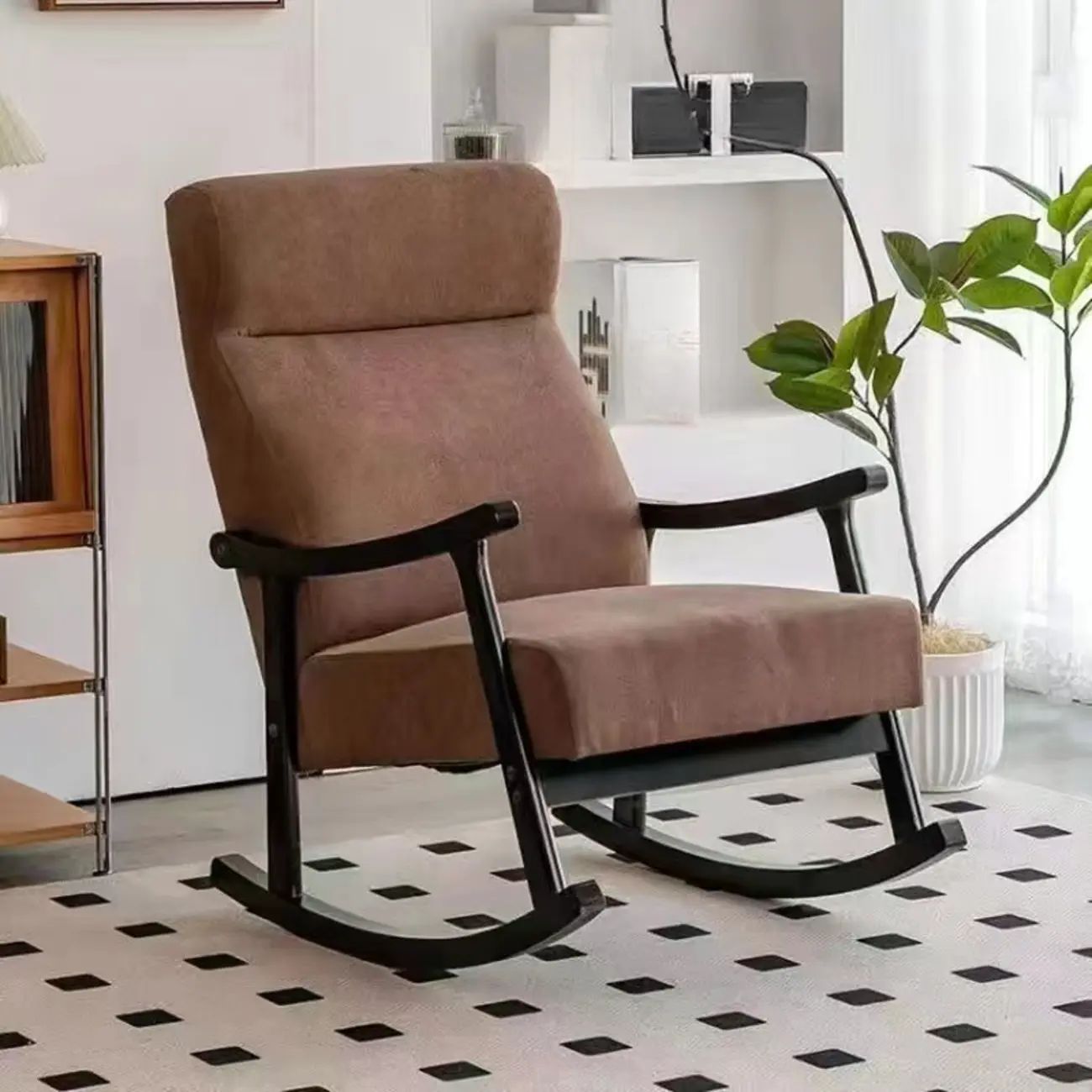 Modern Wood Upholstered Rocking Chair with Optional Ottoman Image - 10 | homeyfad