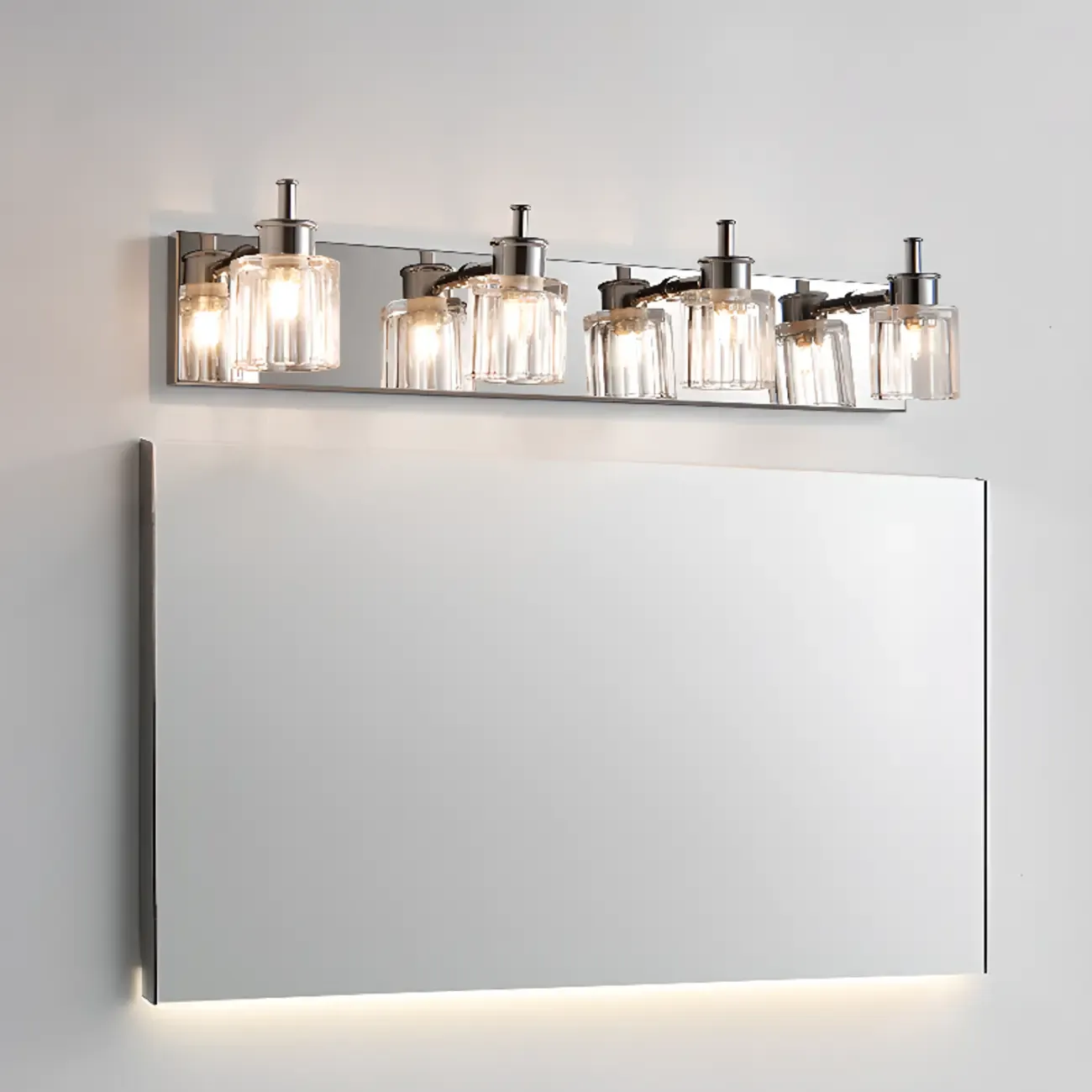 4 Bulb Vintage Bath Vanity Light with Brushed Nickel Shade Image - 1