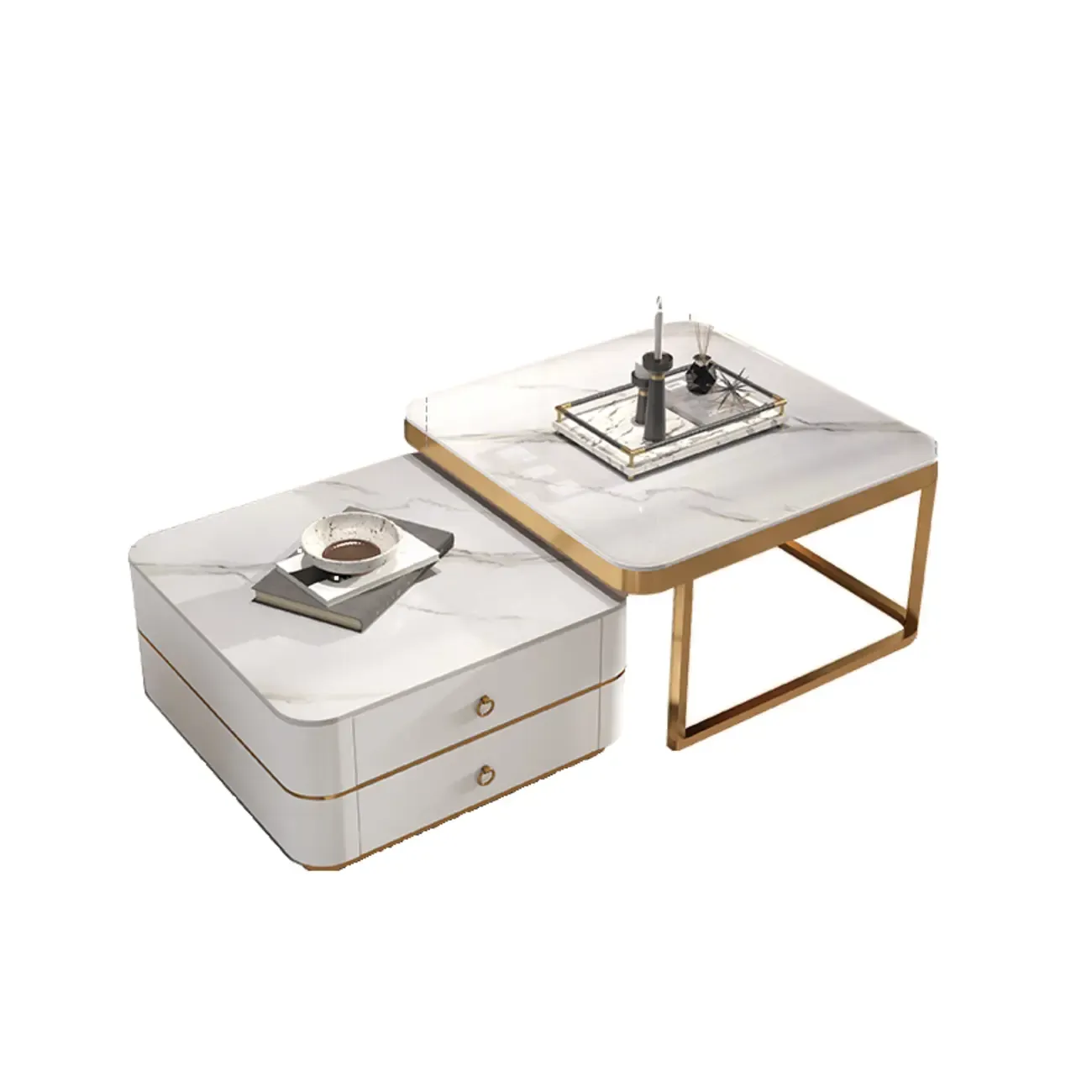 Modern White 2 Nesting Coffee Table Set with Storage   Image - 1