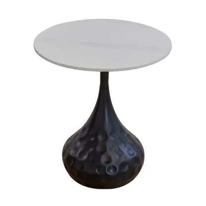 Metal Pedestal Round Marble Side Table for Living Room Image - 10