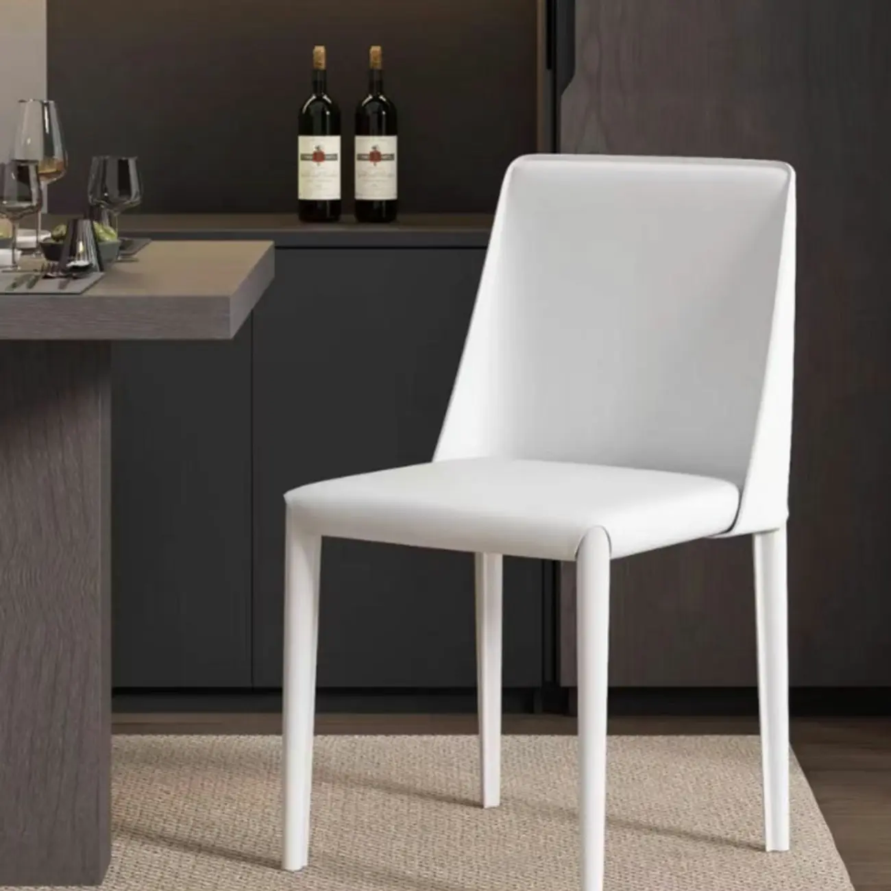 Faux Leather Gray Scandinavian Dining Chair in Square Shape Image - 2 | homeyfad
