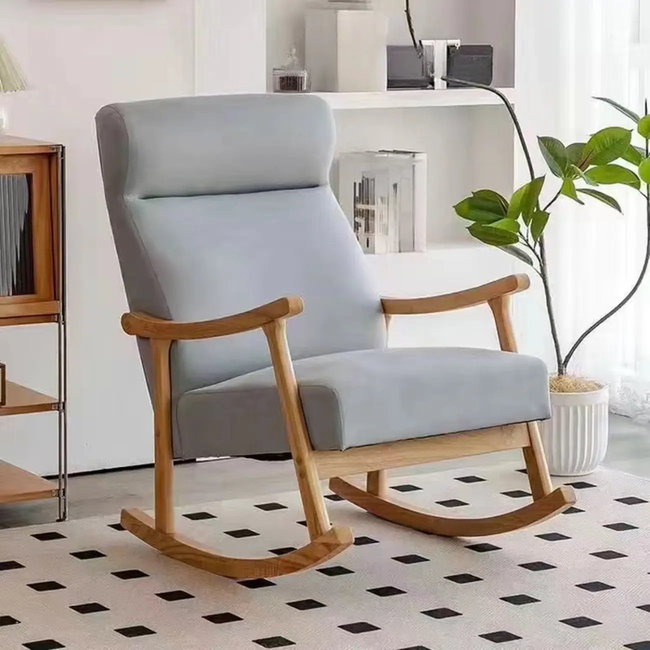 Modern Wood Upholstered Rocking Chair with Optional Ottoman Image - 11 | homeyfad