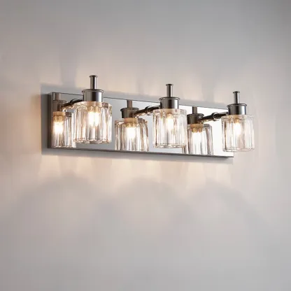4 Bulb Vintage Bath Vanity Light with Brushed Nickel Shade Image - 2
