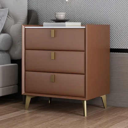 Modern Gray Bedside Table with Stone Countertop 3 Drawers Image - 16