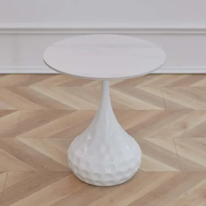 Metal Pedestal Round Marble Side Table for Living Room Image - 11