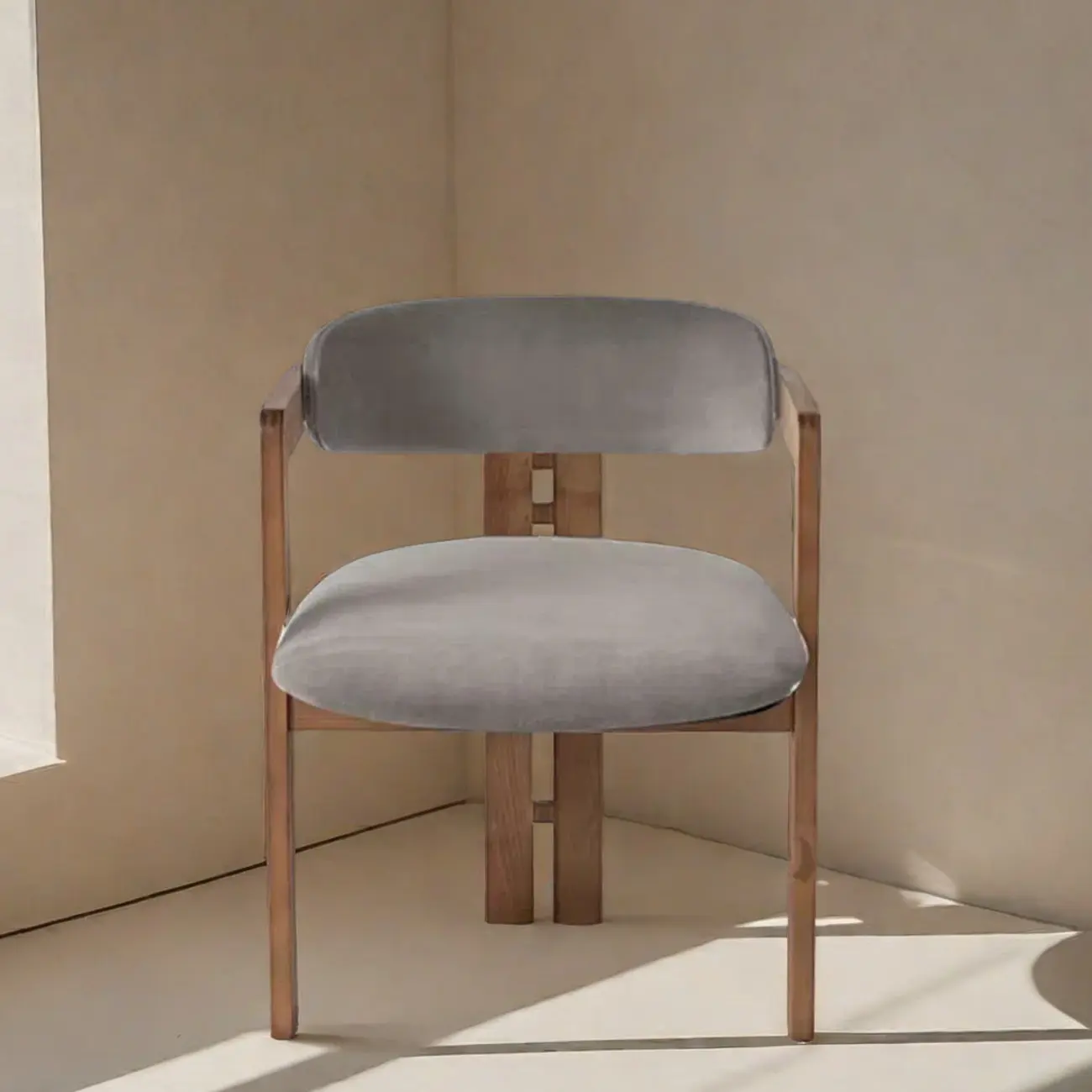 Scandinavian Tripod Chair with Arm in Grey Fabric Upholstered  Image - 3 | homeyfad