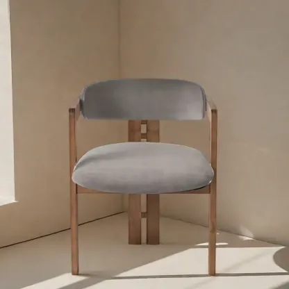 Scandinavian Tripod Chair with Arm in Grey Fabric Upholstered  Image - 3