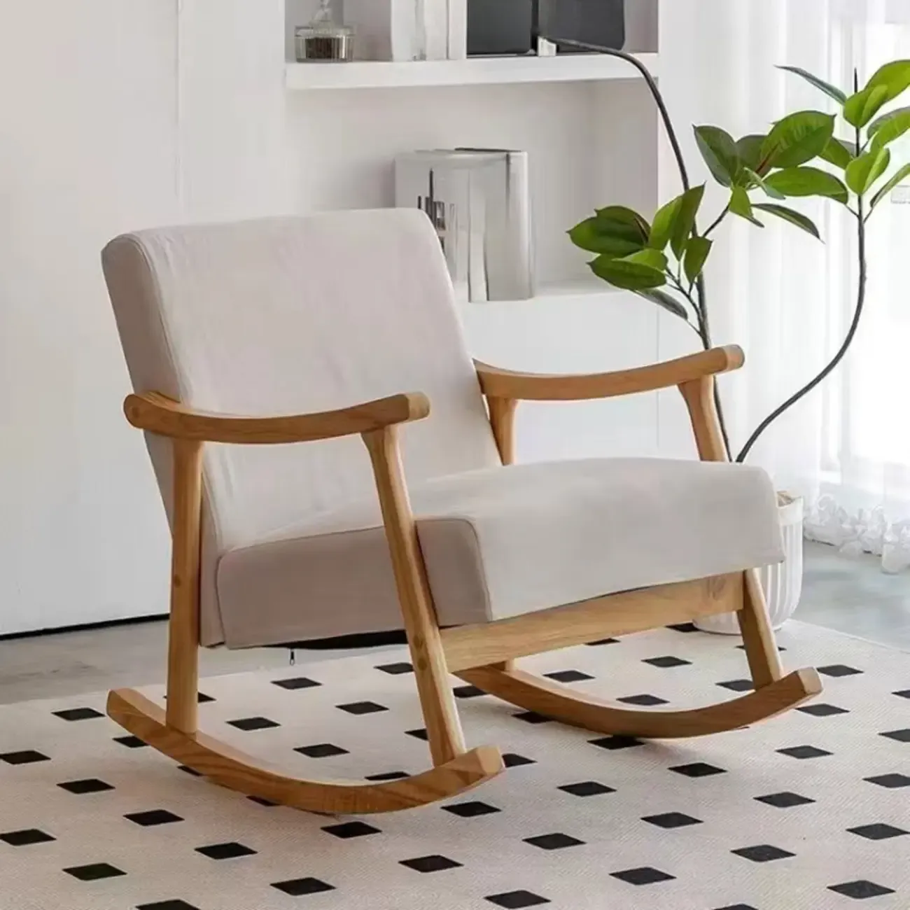 Modern Wood Upholstered Rocking Chair with Optional Ottoman Image - 12