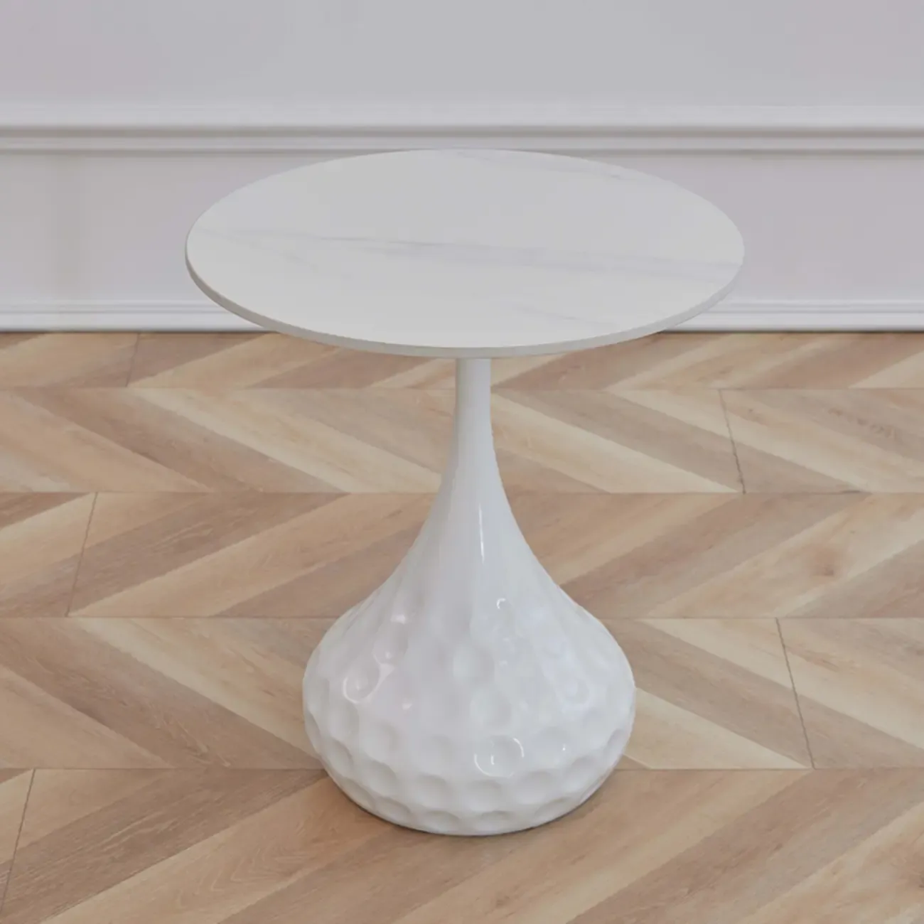 Metal Pedestal Round Marble Side Table for Living Room Image - 12