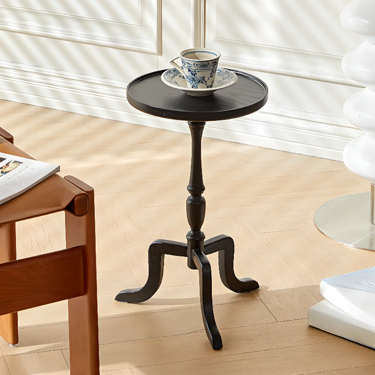 Wooden Tripod Round End Table with Tray Top for Living Room Image - 5 | homeyfad