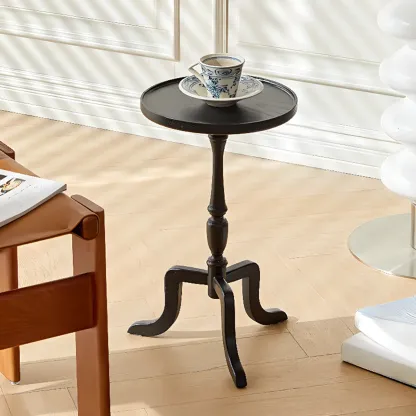 Wooden Tripod Round End Table with Tray Top for Living Room Image - 5