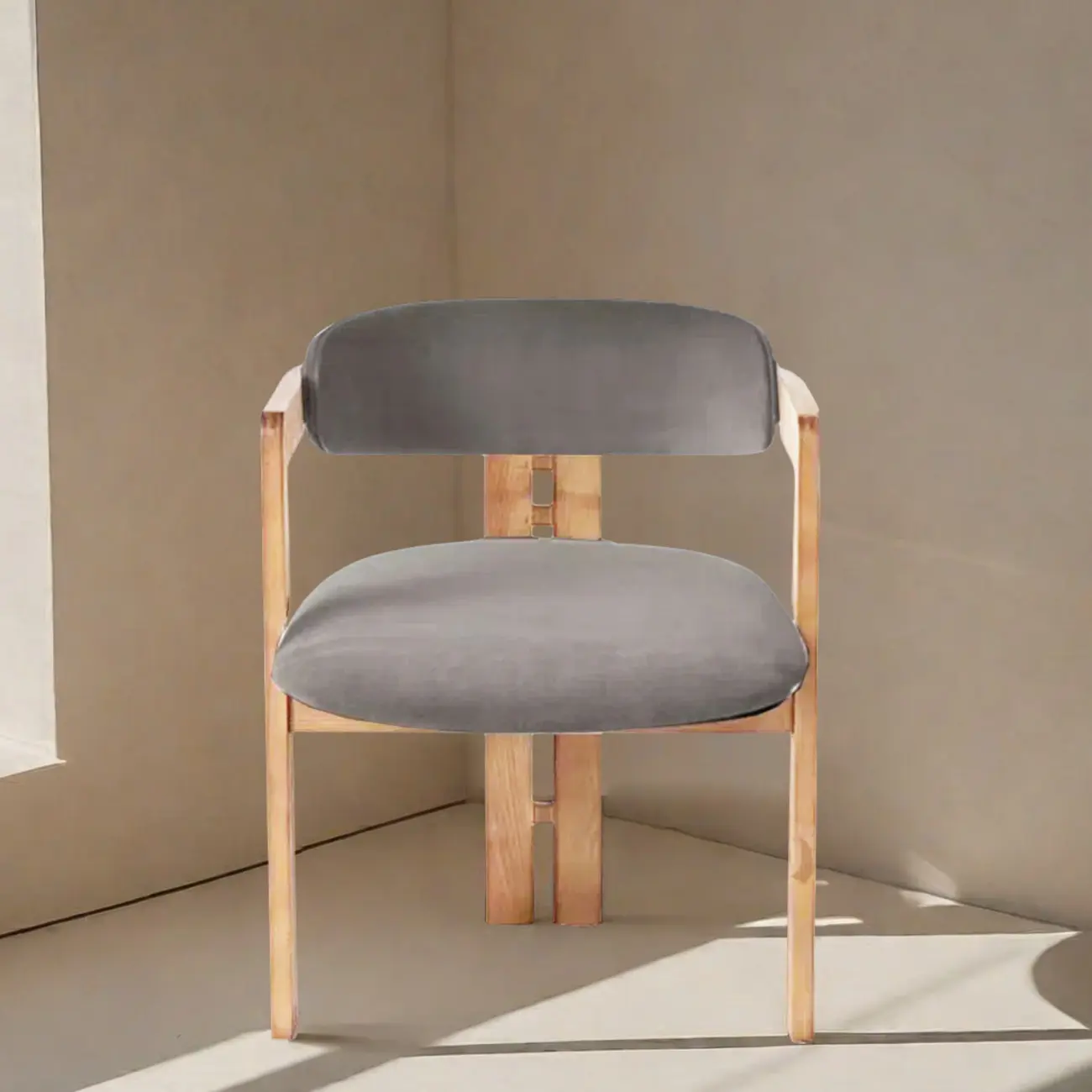 Scandinavian Tripod Chair with Arm in Grey Fabric Upholstered  Image - 4 | homeyfad
