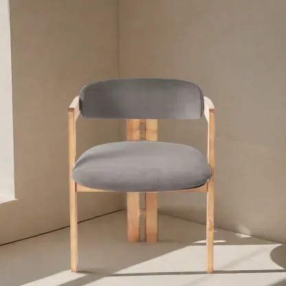 Scandinavian Tripod Chair with Arm in Grey Fabric Upholstered  Image - 4