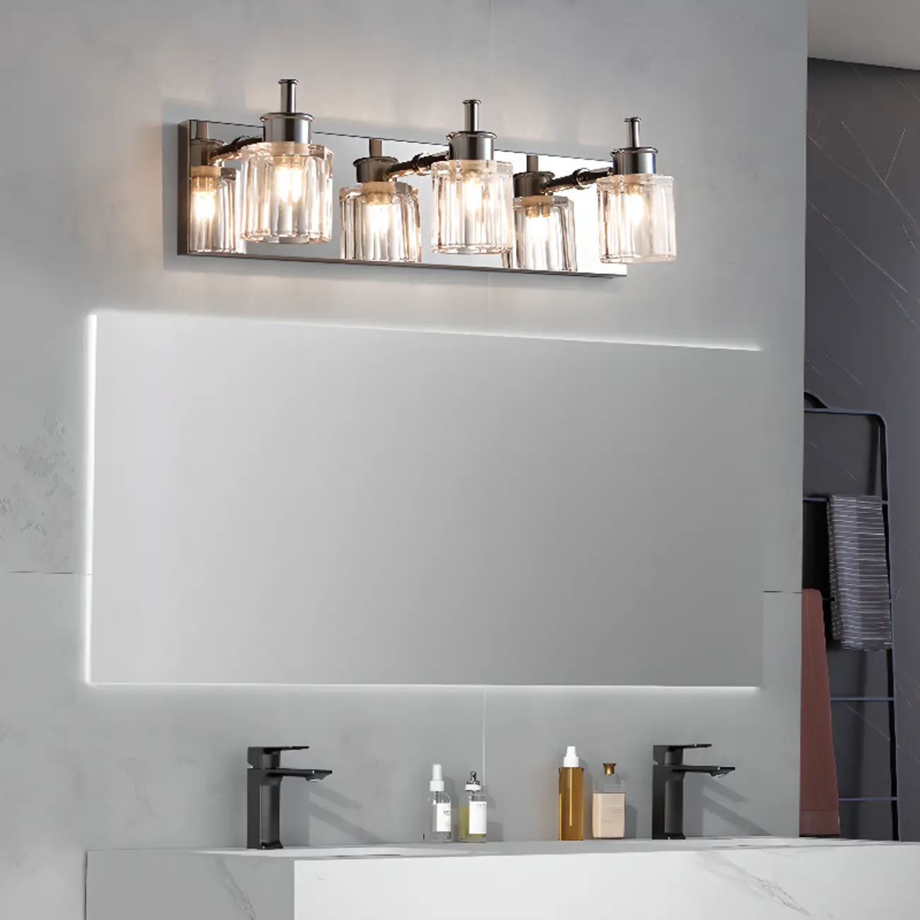 4 Bulb Vintage Bath Vanity Light with Brushed Nickel Shade Image - 4 | homeyfad