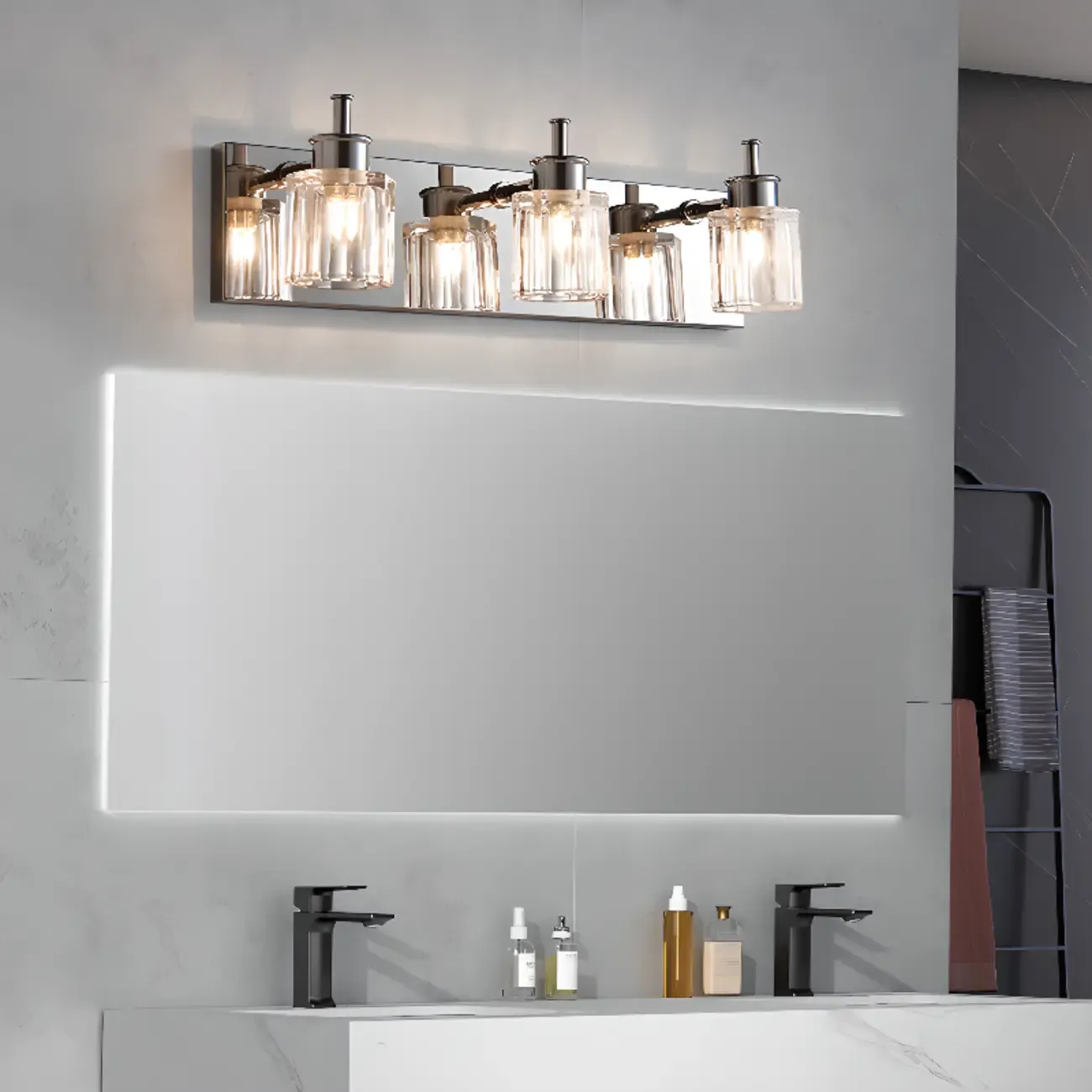 4 Bulb Vintage Bath Vanity Light with Brushed Nickel Shade Image - 4