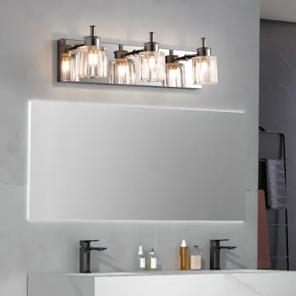 4 Bulb Vintage Bath Vanity Light with Brushed Nickel Shade Image - 4
