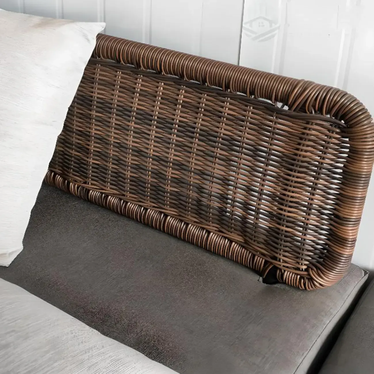 Modern Rattan WeavingOutdoor Sofa with Wood Base Image - 10