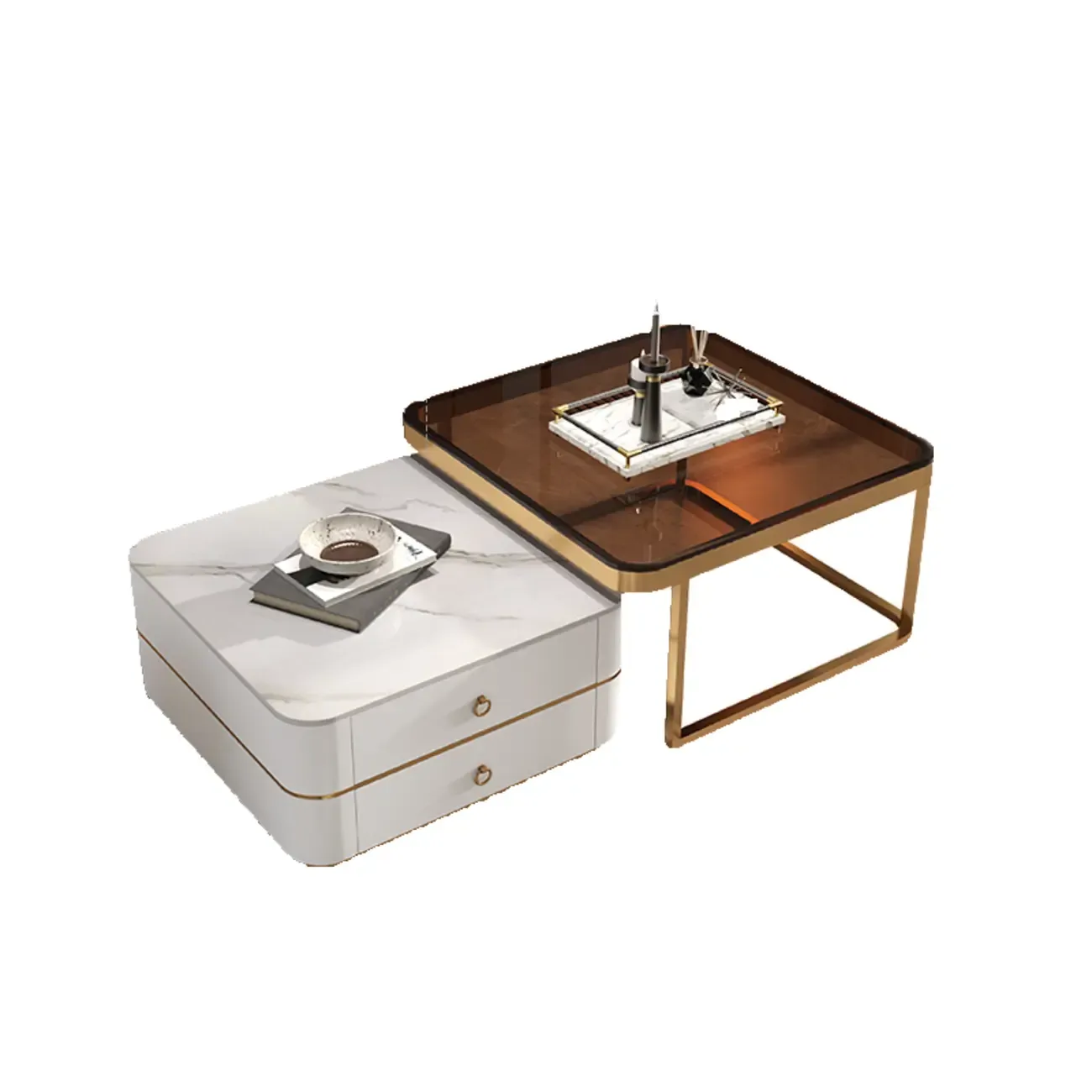 Modern White 2 Nesting Coffee Table Set with Storage Image - 4
