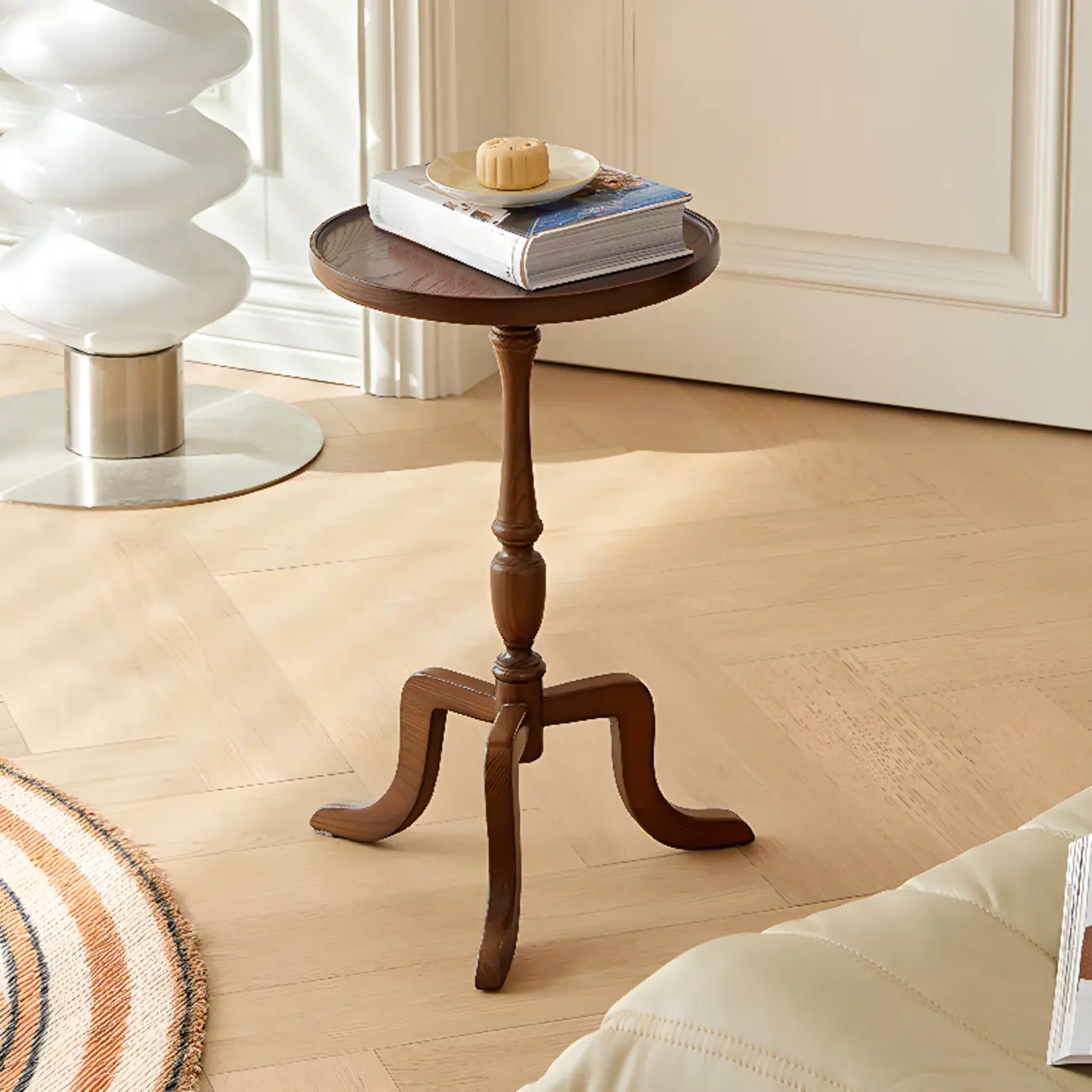 Wooden Tripod Round End Table with Tray Top for Living Room Image - 6 | homeyfad