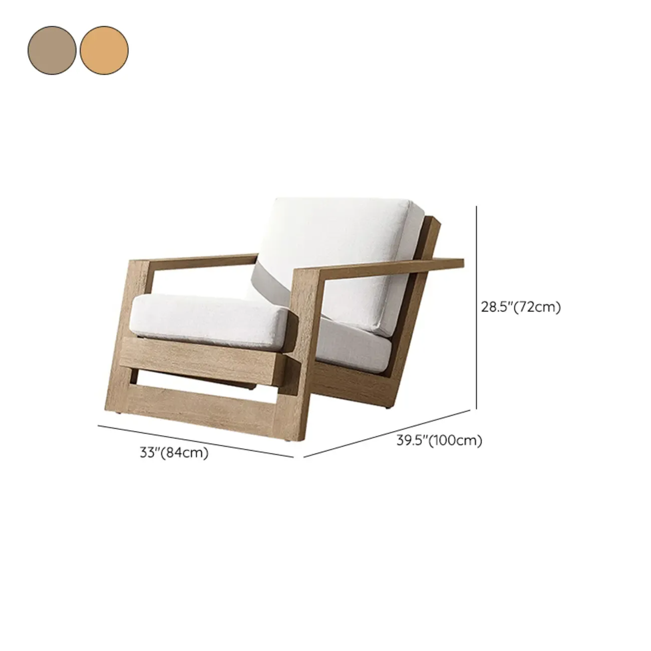 Modern Solid Wood Outdoor Sofa with Natural Finish #size
