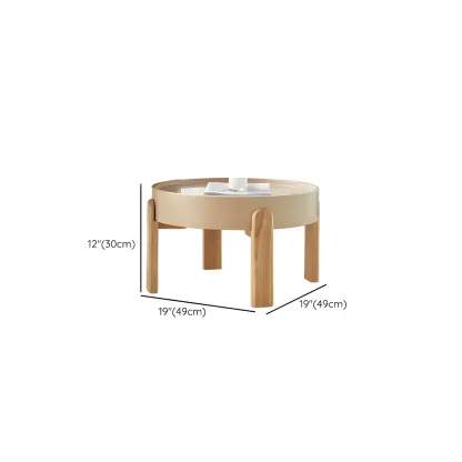 Minimalistic Beige Wood Round Coffee Table with Tray Top   #size