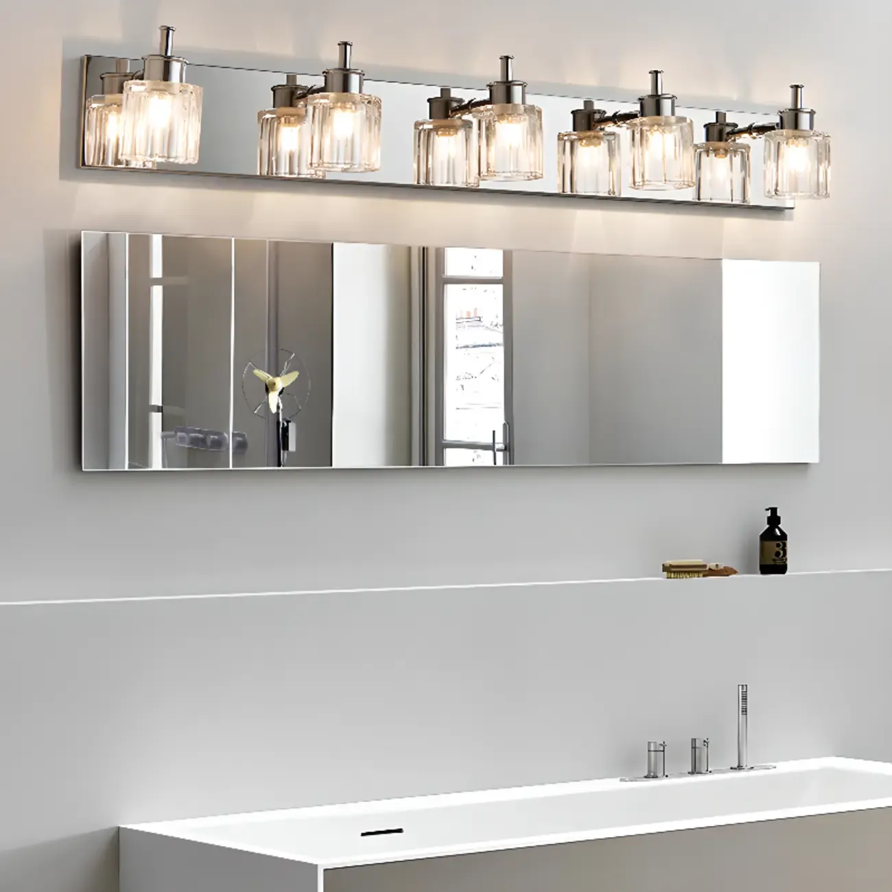 4 Bulb Vintage Bath Vanity Light with Brushed Nickel Shade Image - 6