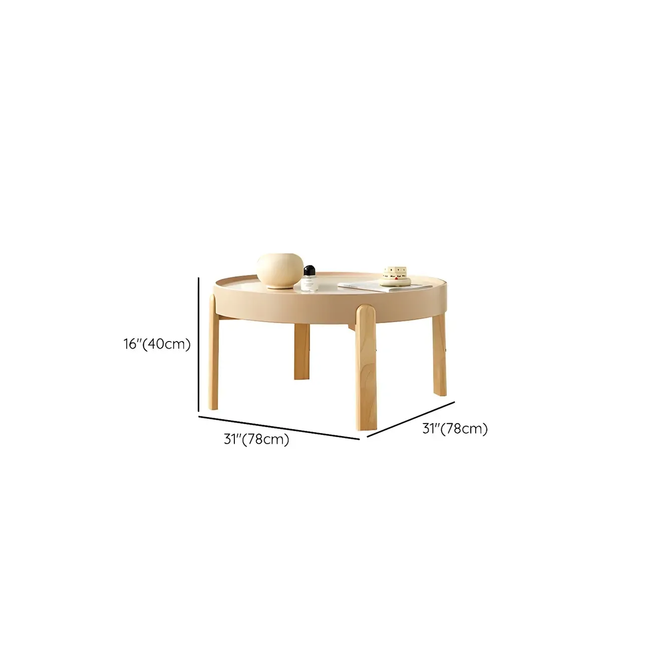 Minimalistic Beige Wood Round Coffee Table with Tray Top   Image - 13