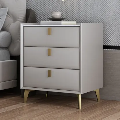 Modern Gray Bedside Table with Stone Countertop 3 Drawers Image - 20