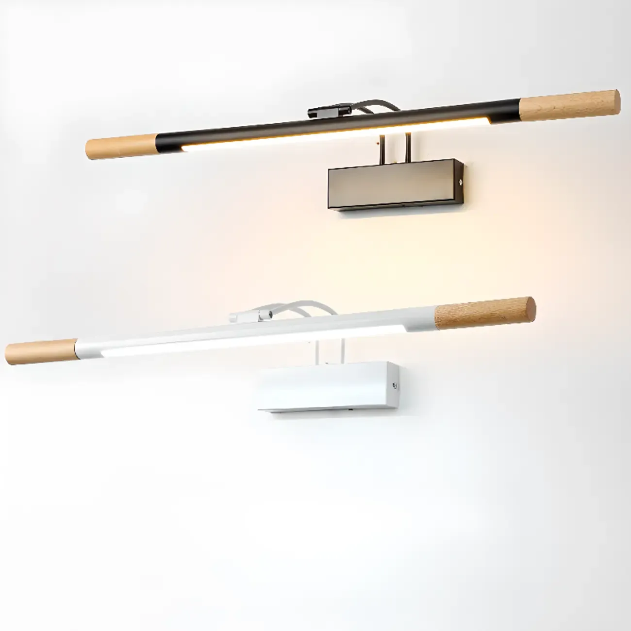 Modern White LED Bathroom Vanity Light with Wood Accent Image - 7