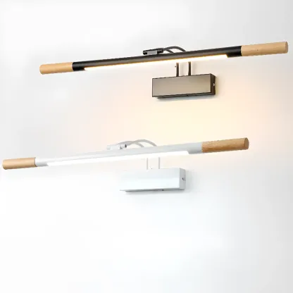 Modern White LED Bathroom Vanity Light with Wood Accent Image - 7