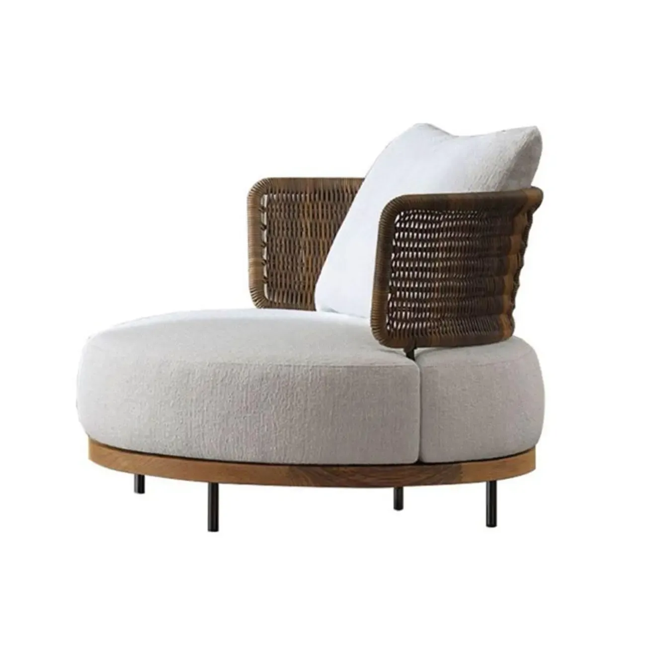 Modern Rattan WeavingOutdoor Sofa with Wood Base Image - 12