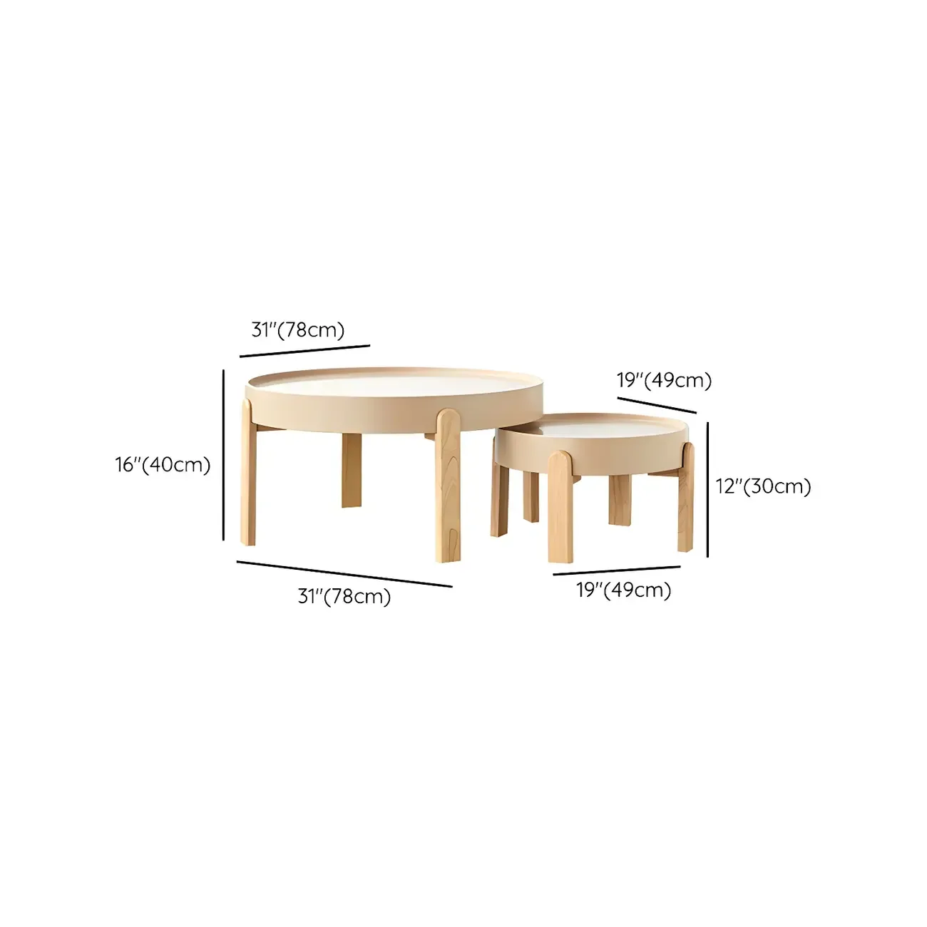 Minimalistic Beige Wood Round Coffee Table with Tray Top Image - 14
