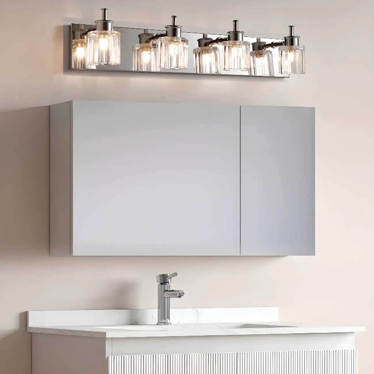 4 Bulb Vintage Bath Vanity Light with Brushed Nickel Shade Image - 7
